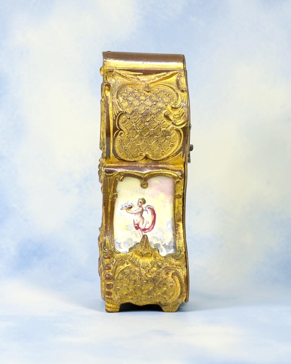 Orologio Da Tavolo in Bronzo Dorato con Smalti - Vienna XIX Secolo-photo-2